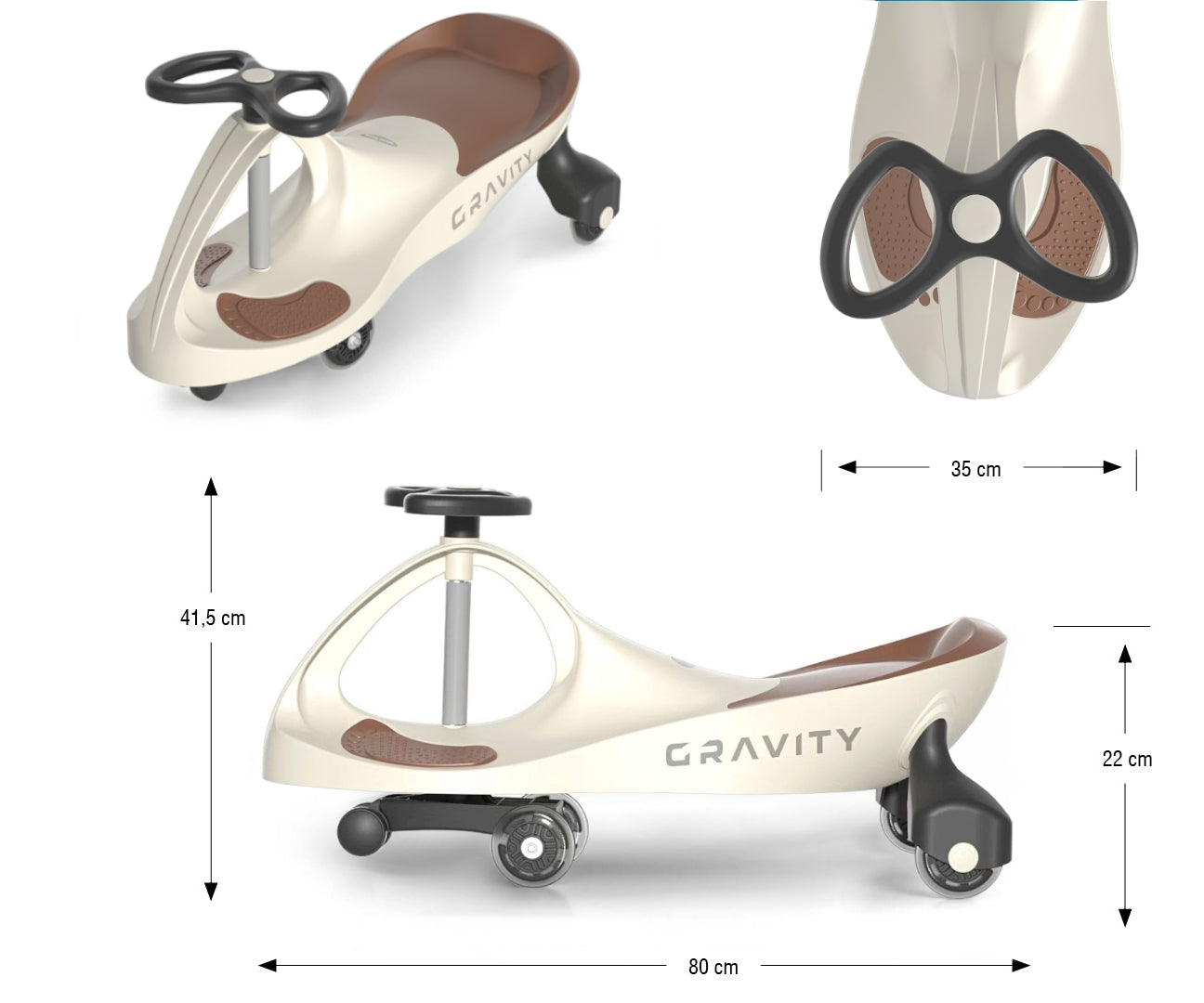 Painovoimalla liikkuva potkuauto Gravity beige/ruskea 3–8-vuotiaille - Ride-ons - Lasten ajoneuvot