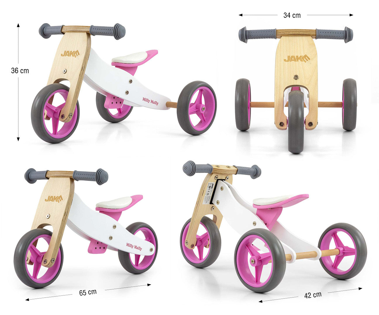 Jake Classic pinkki 2in1 kolmipyörä lapselle 12–36 kuukautta - Kolmipyörät - Lasten ajoneuvot