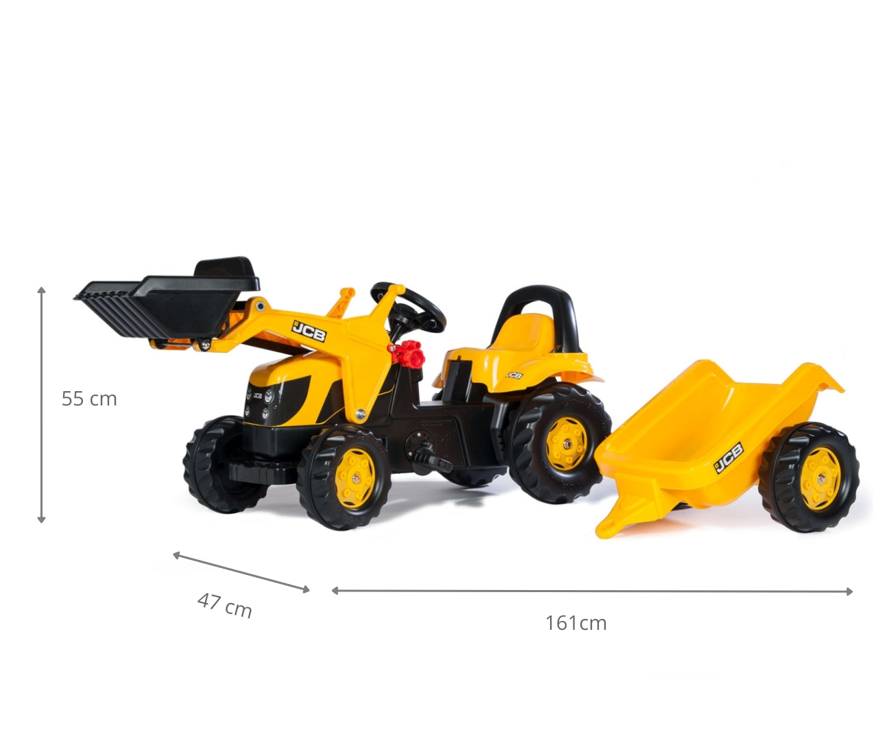 Rolly Kid JCB -polkutraktori etukuormaajalla ja peräkärryllä, 30 kk–5 vuotta - Ride-ons - Lasten ajoneuvot