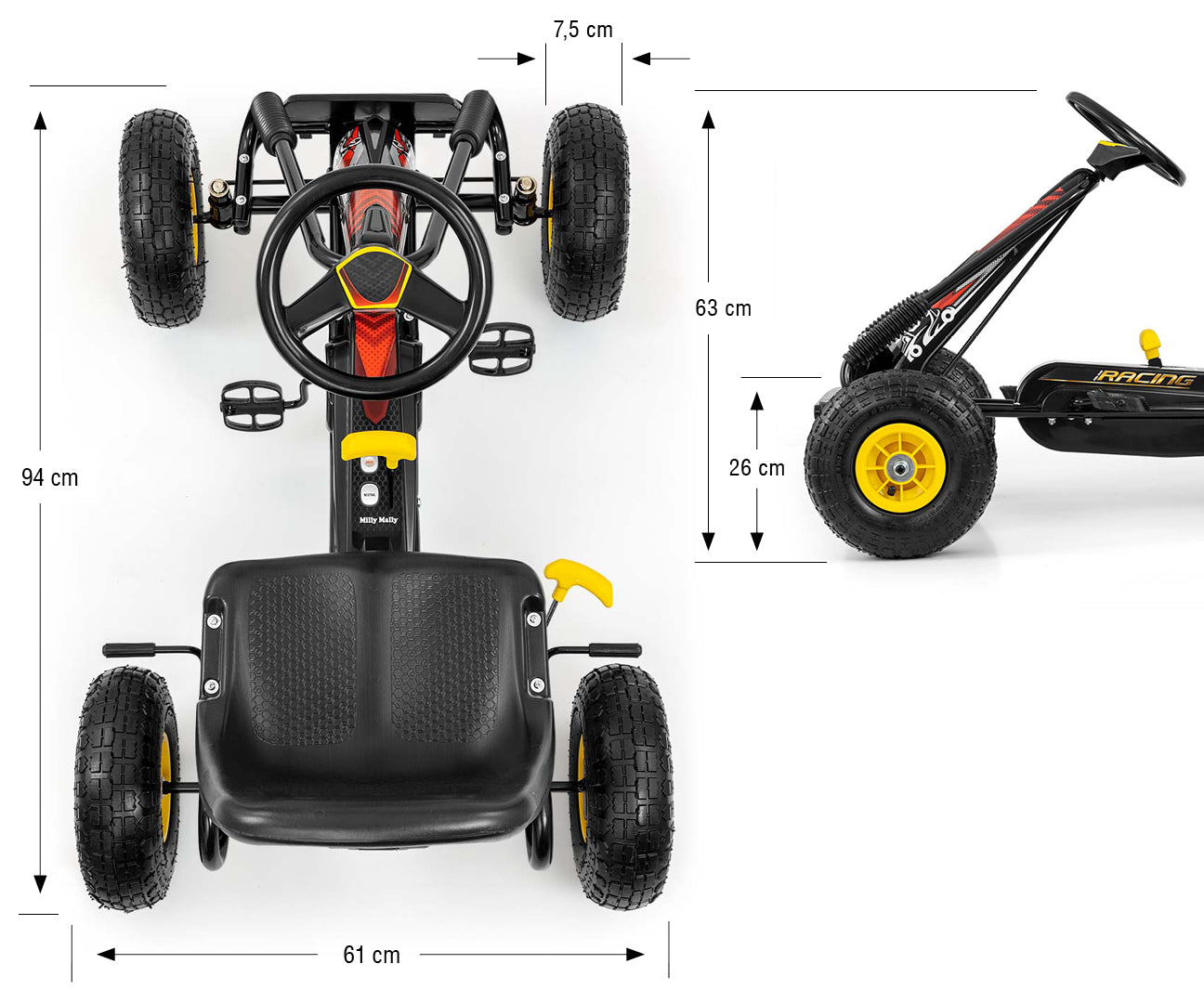 Poljettava lasten kartingauto Thor, musta, 3–8-vuotiaille - Kartingit - Lasten ajoneuvot