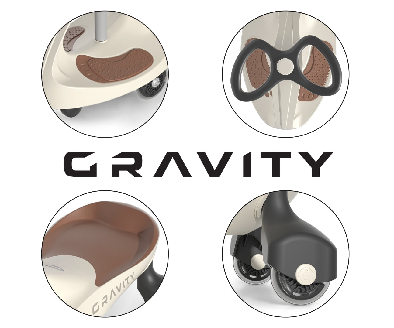 Painovoimalla liikkuva potkuauto Gravity beige/ruskea 3–8-vuotiaille - Ride-ons - Lasten ajoneuvot