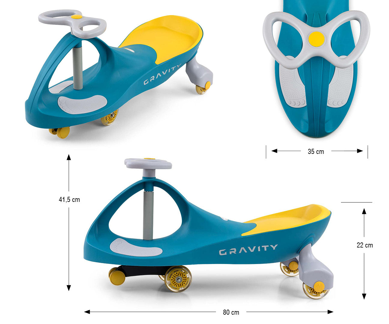 Gravity-ajoneuvo LED-renkailla, vihreä-keltainen, 3+ vuotta - Ride-ons - Lasten ajoneuvot