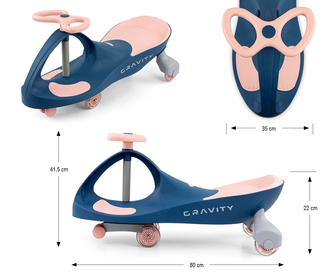 Gravity-ajoneuvo LED-renkailla, navy-pinkki, 3+ vuotta - Ride-ons - Lasten ajoneuvot
