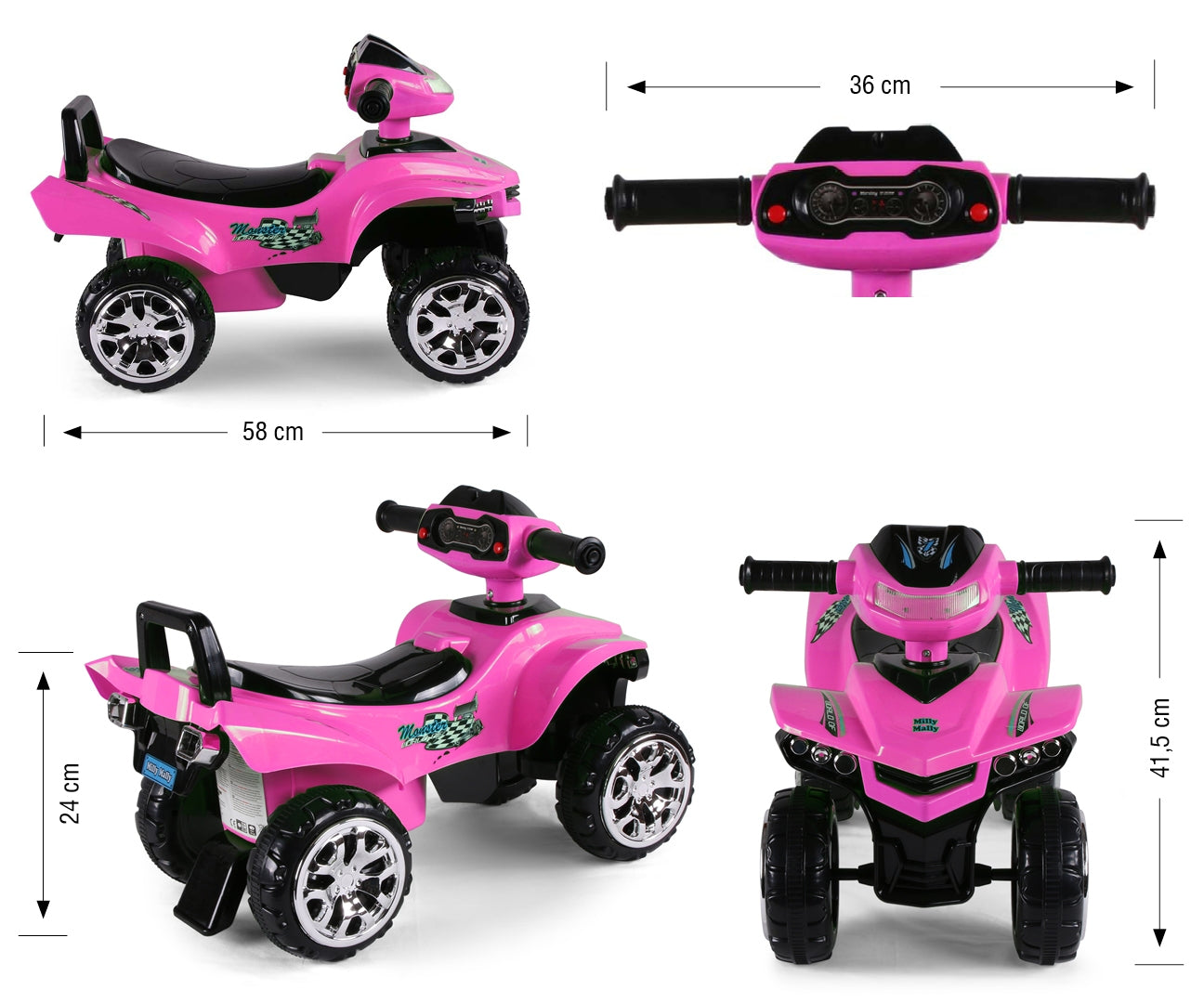 Lasten potkuauto Monster musta/pinkki 12–36 kk - Ride-ons - Lasten ajoneuvot