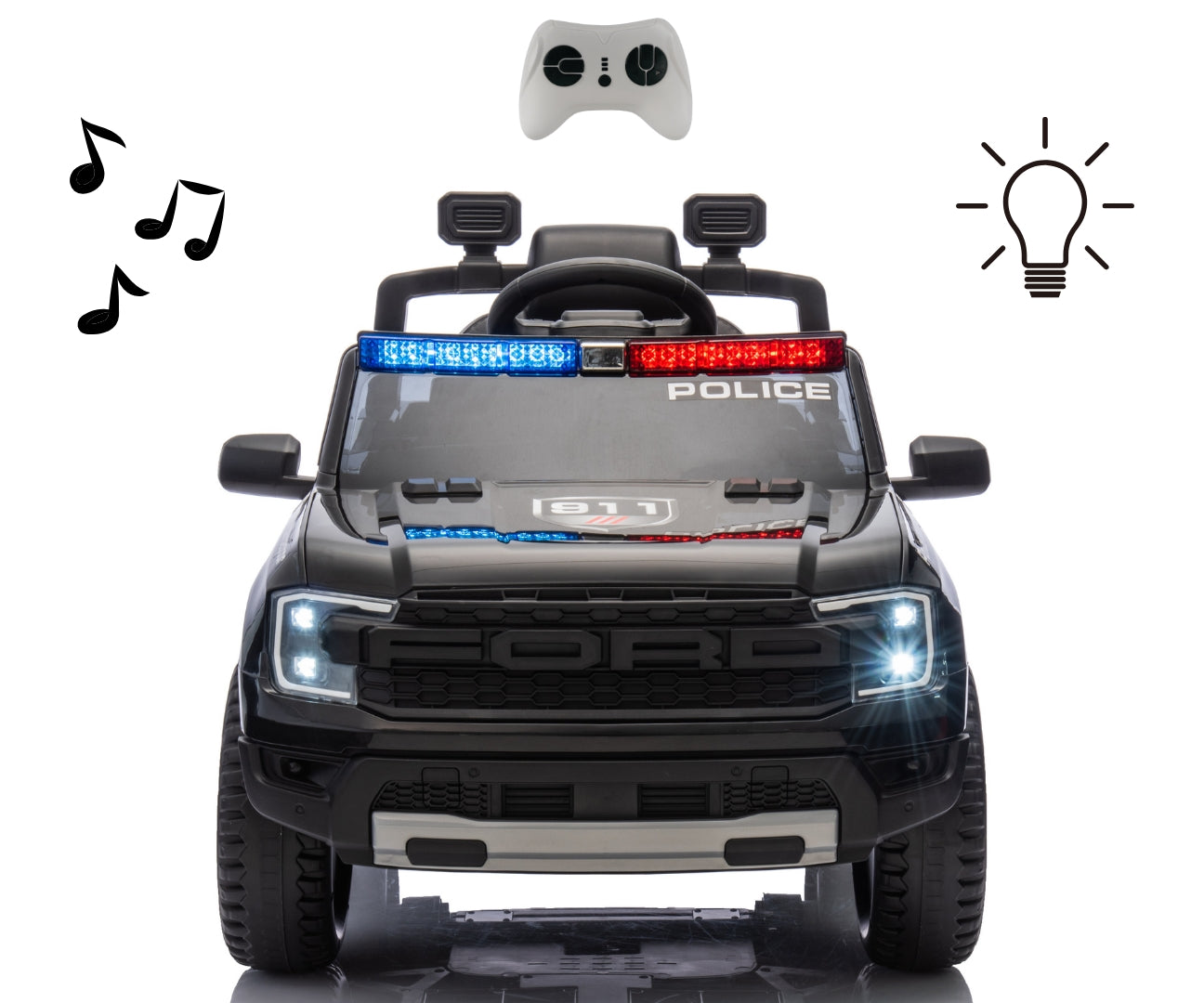Ford Ranger Poliisi lasten sähköauto musta 3+ - Sähköautot - Lasten ajoneuvot