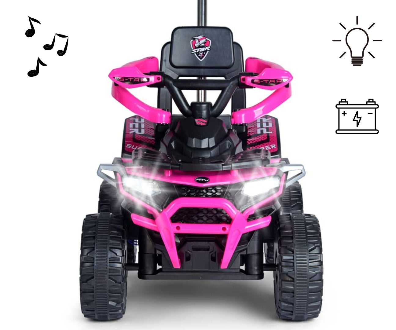 Star sähkömönkijä ja työntöauto lapsille, pinkki - Sähköautot - Lasten ajoneuvot