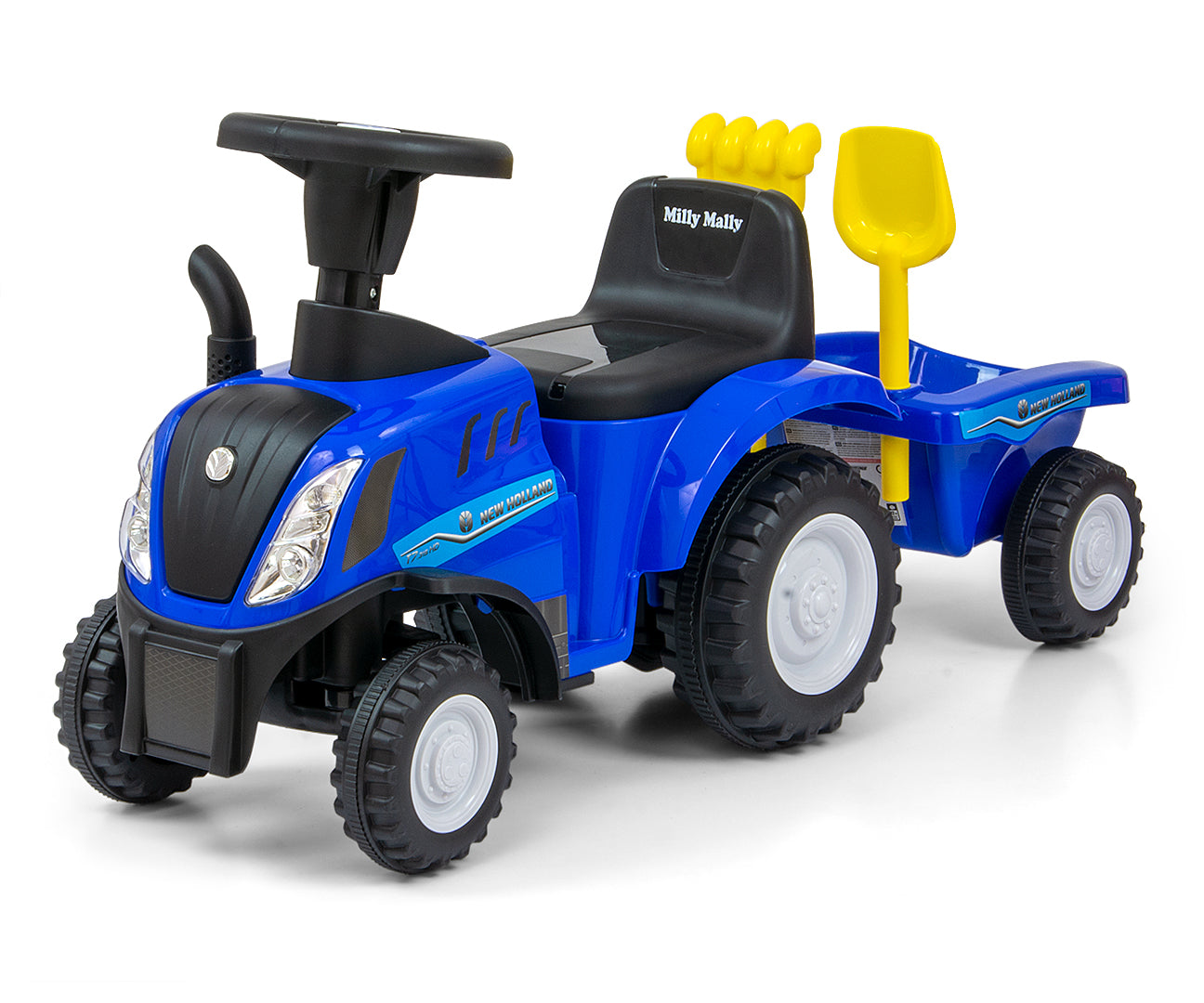 New Holland T7 -traktoripotkuauto peräkärryllä, sininen, 12–36 kk - Ride-ons - Lasten ajoneuvot