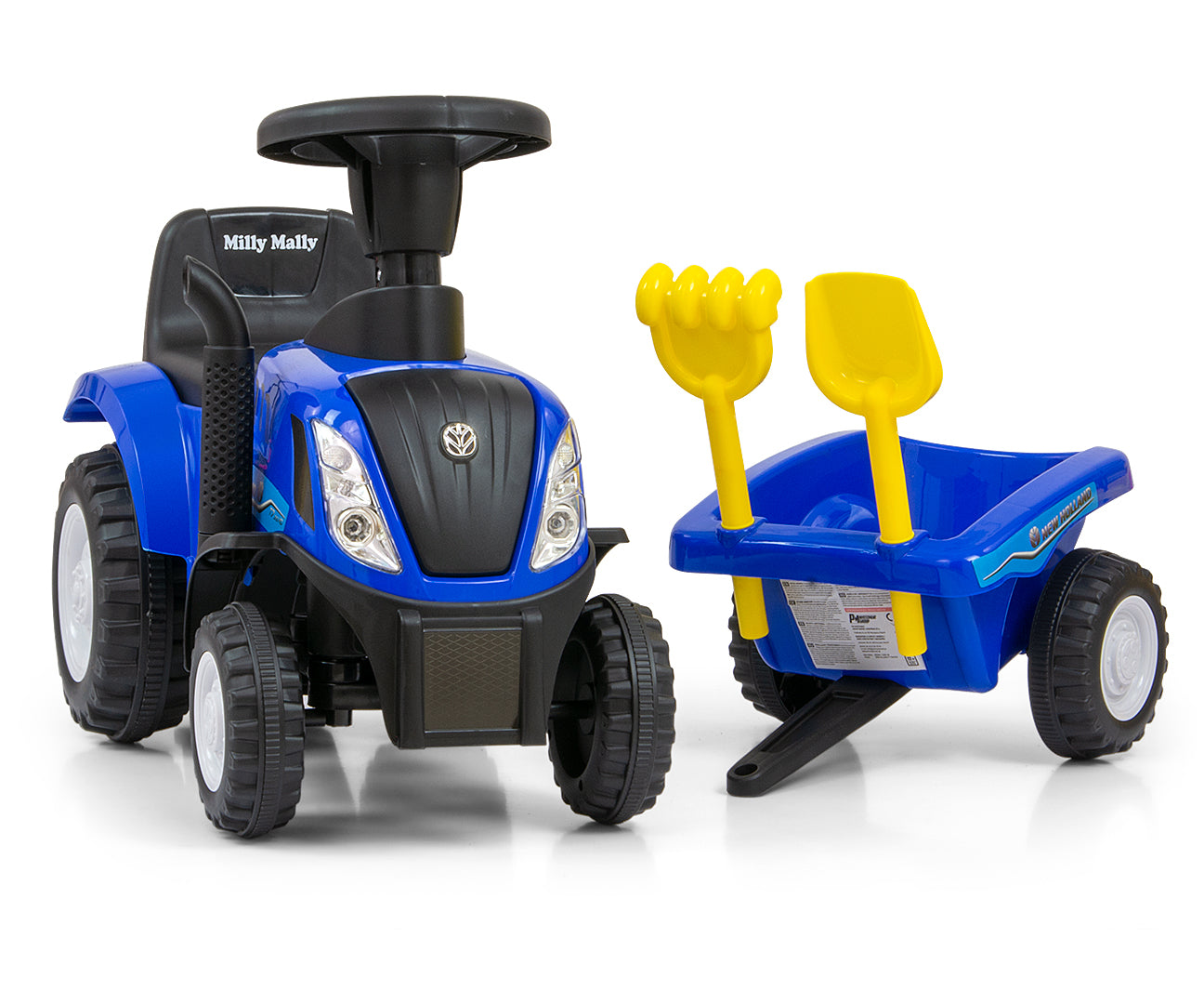 New Holland T7 -traktoripotkuauto peräkärryllä, sininen, 12–36 kk - Ride-ons - Lasten ajoneuvot