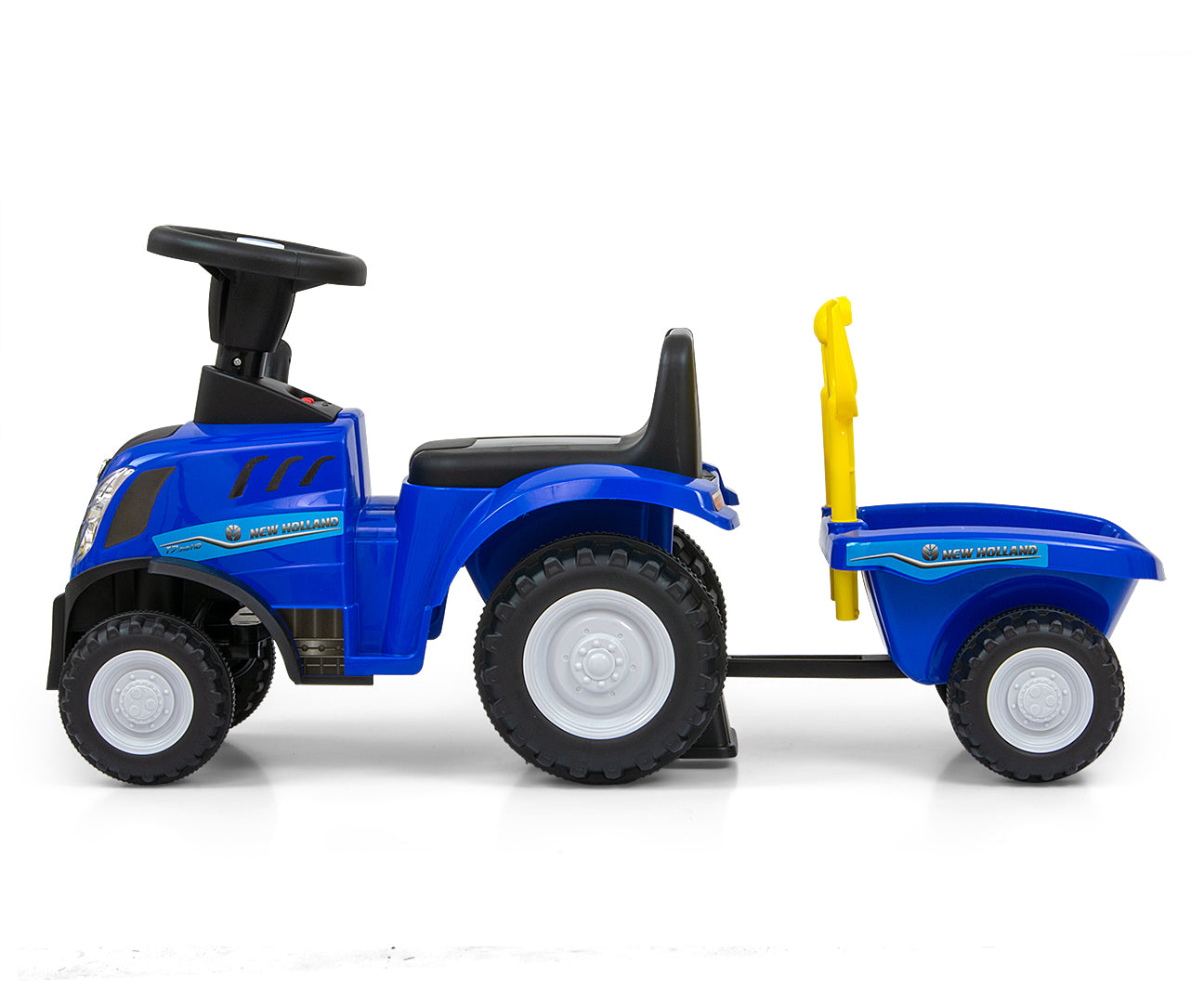 New Holland T7 -traktoripotkuauto peräkärryllä, sininen, 12–36 kk - Ride-ons - Lasten ajoneuvot