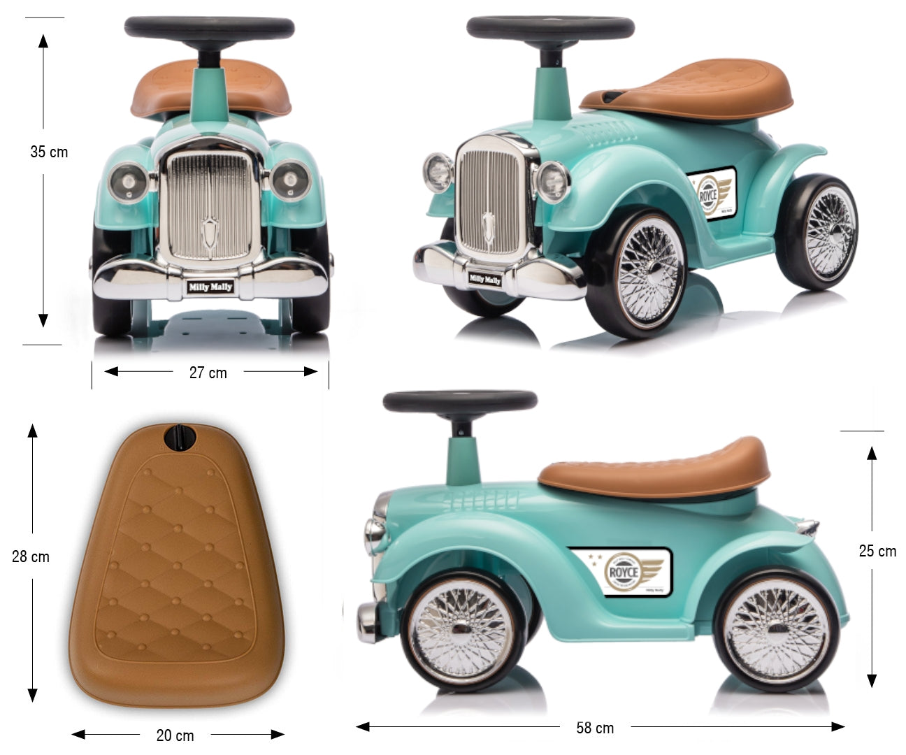 Royce-retropotkuauto, minttu, 12–36 kk - Ride-ons - Lasten ajoneuvot