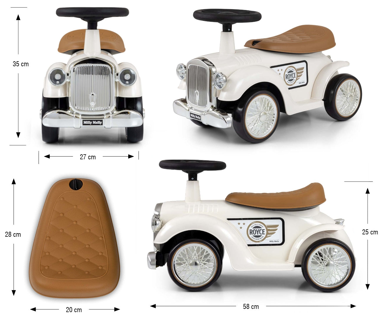 Royce-retropotkuauto, valkoinen, 12–36 kk - Ride-ons - Lasten ajoneuvot