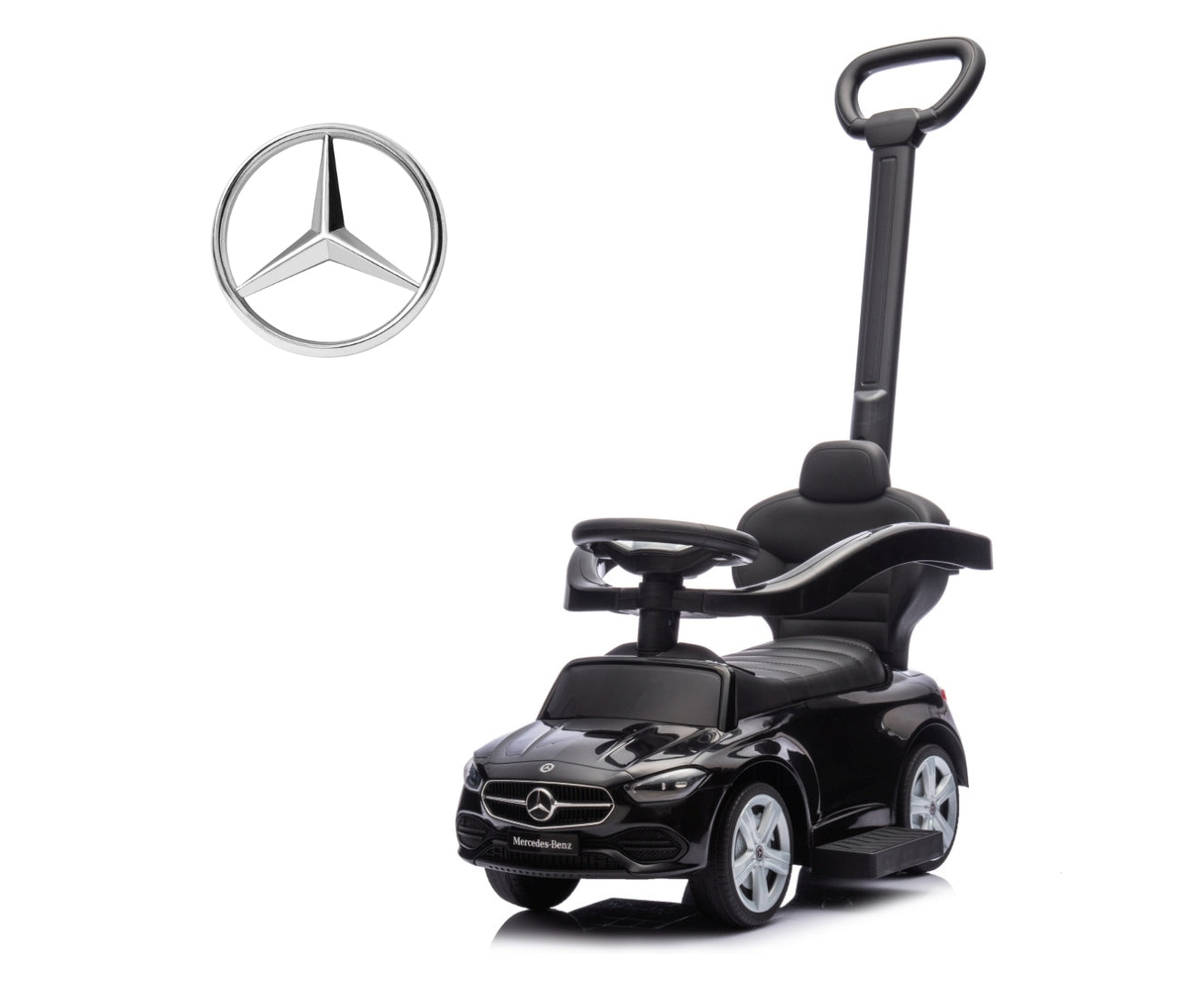 Mercedes C-Class -potkuauto työntöaisalla, musta, 12–36 kk - Ride-ons - Lasten ajoneuvot
