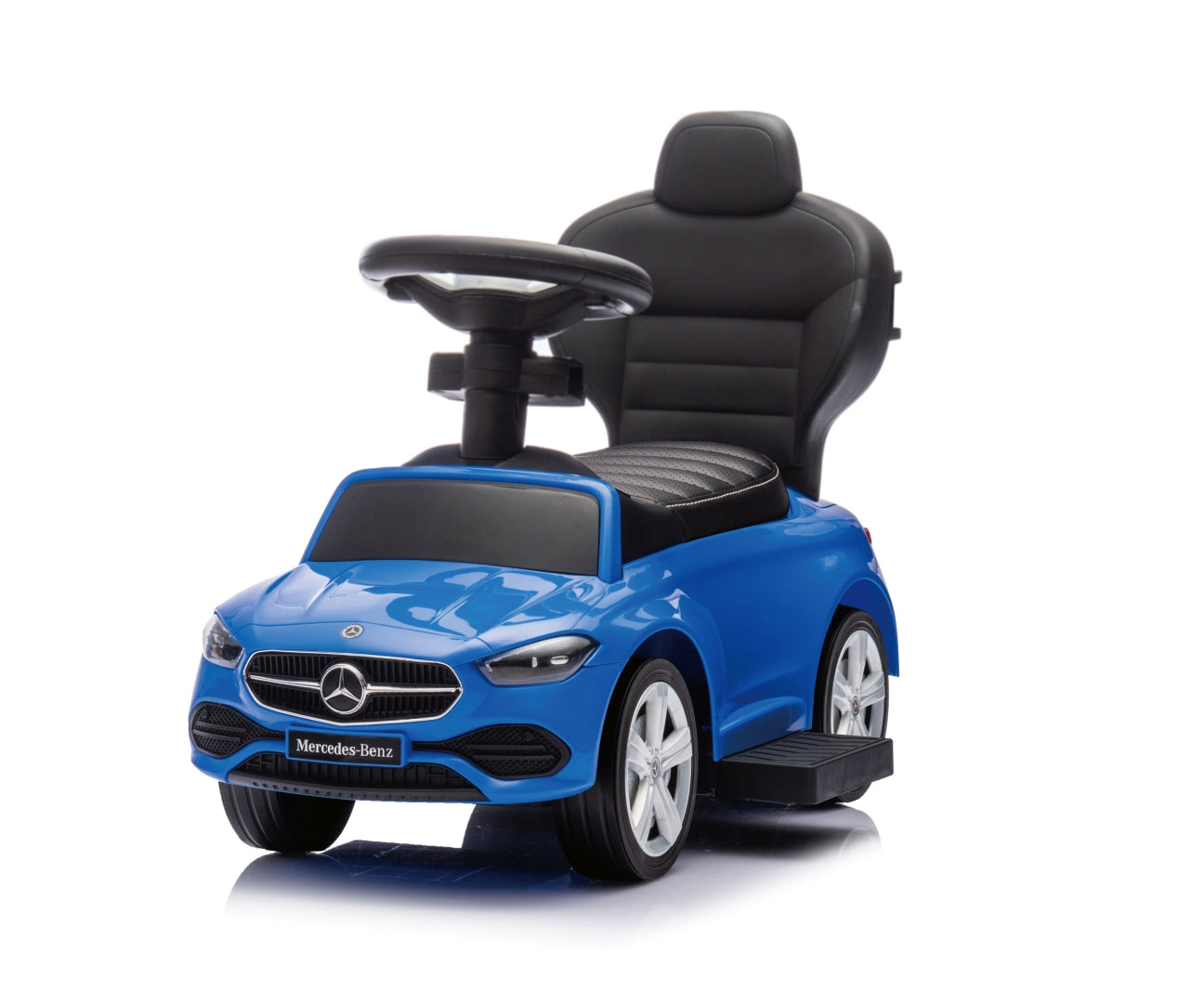 Mercedes C-Class Deluxe -potkuauto työntöaisalla, sininen, 12–36 kk - Ride-ons - Lasten ajoneuvot