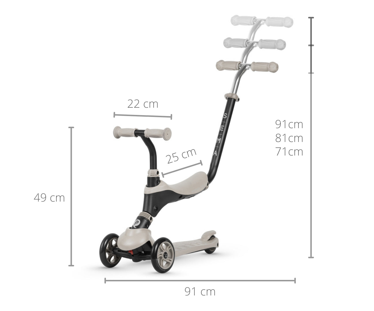 Sema 3-in-1 lasten potkulauta beige 1–6 v - Potkulaudat - Lasten ajoneuvot