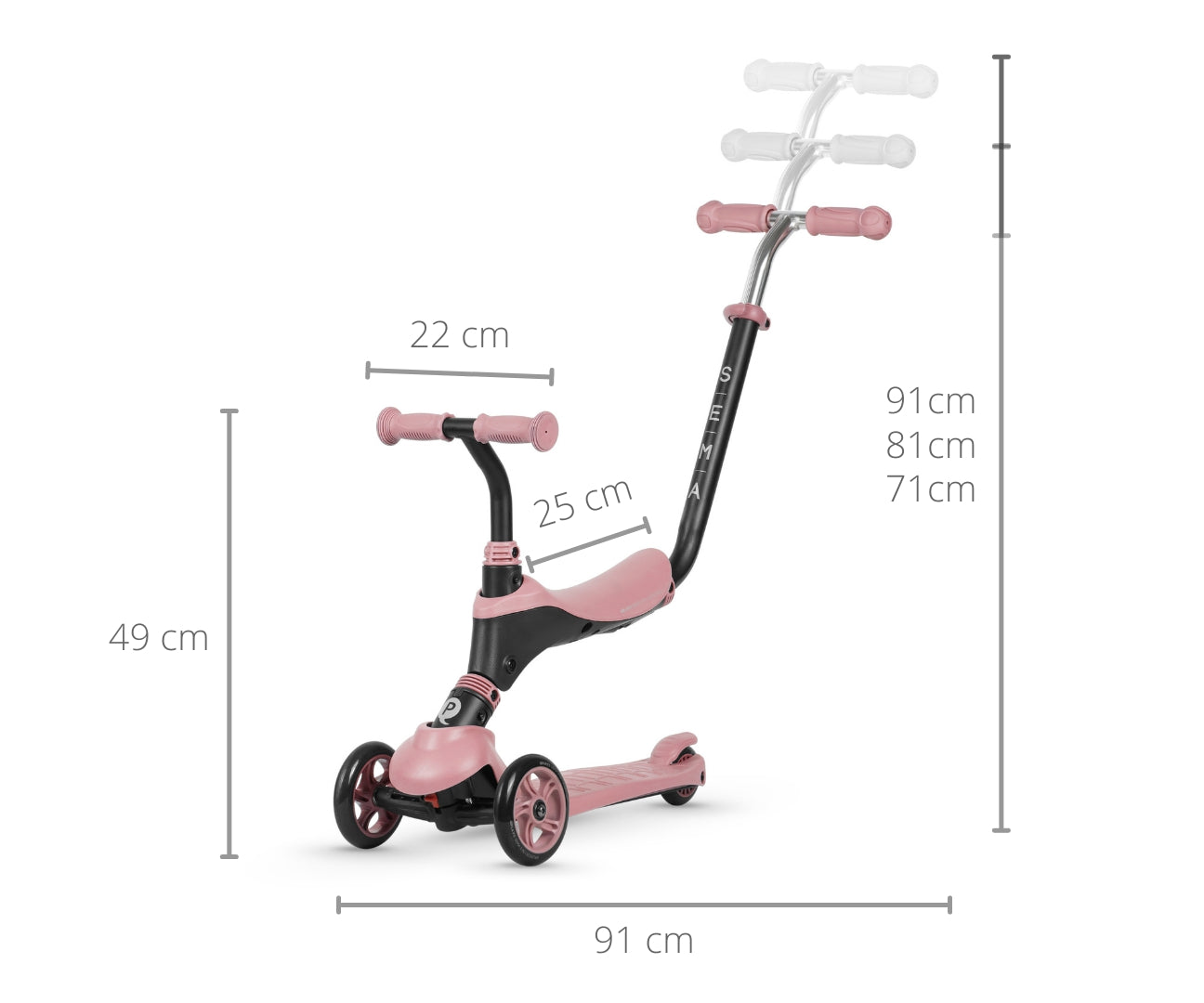 Sema 3-in-1 lasten potkulauta pinkki 1–6 v - Potkulaudat - Lasten ajoneuvot