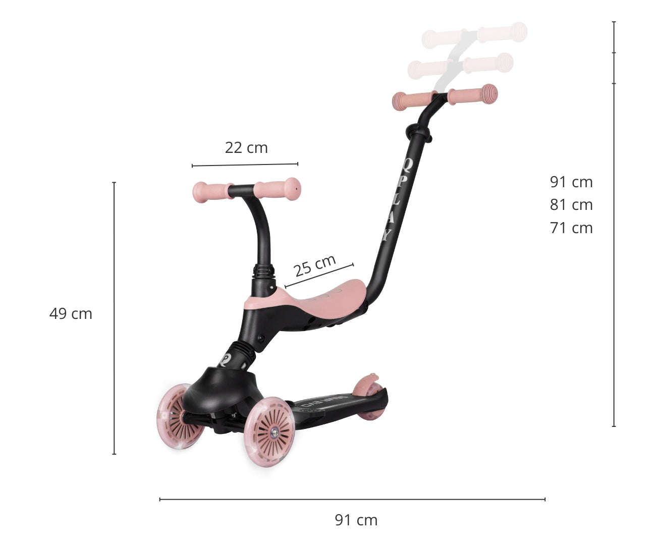 Sema Evo 3-in-1 lasten potkulauta korallipinkki 1–6 v - Potkulaudat - Lasten ajoneuvot