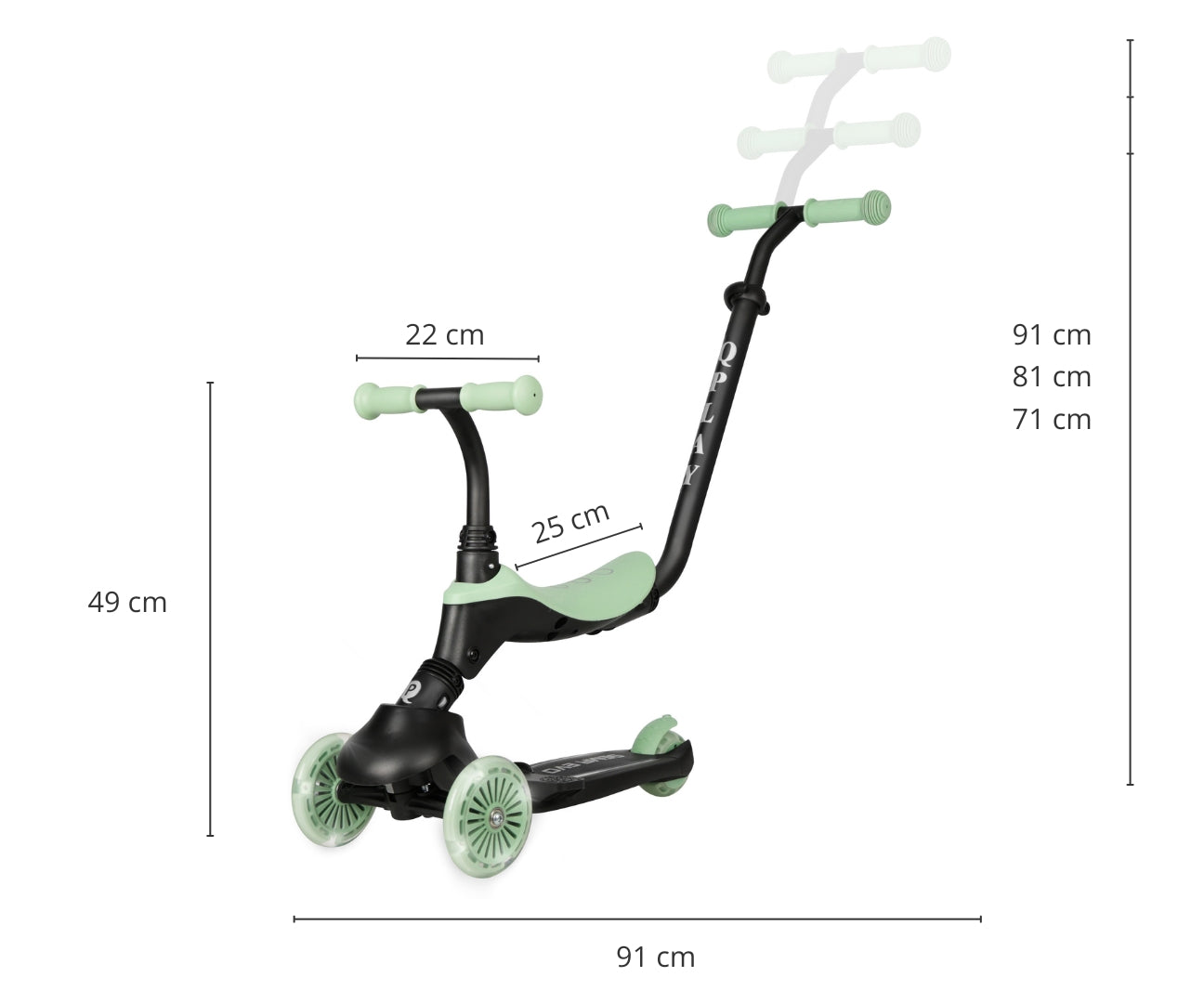 Sema Evo 3-in-1 lasten potkulauta vihreä 1–6 v - Potkulaudat - Lasten ajoneuvot