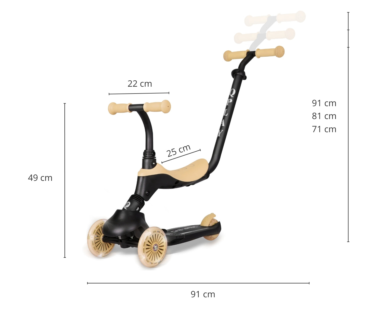Sema Evo 3-in-1 lasten potkulauta khaki 1–6 v - Potkulaudat - Lasten ajoneuvot