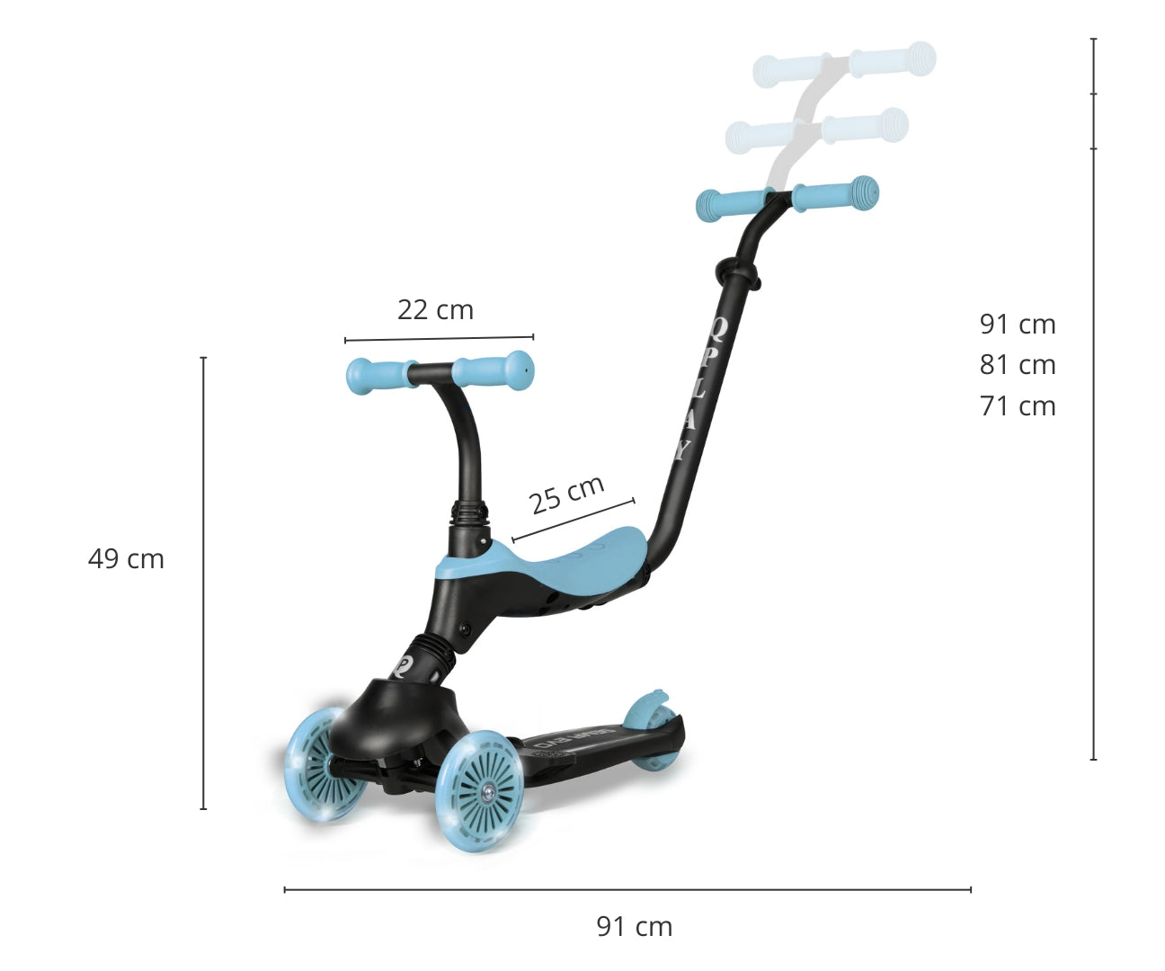 Sema Evo 3-in-1 lasten potkulauta vaaleansininen 1–6 v - Potkulaudat - Lasten ajoneuvot
