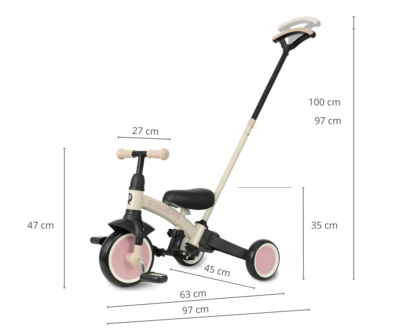 Stager 3in1 pinkki kolmipyörä lapselle 2–6 vuotta - Kolmipyörät - Lasten ajoneuvot