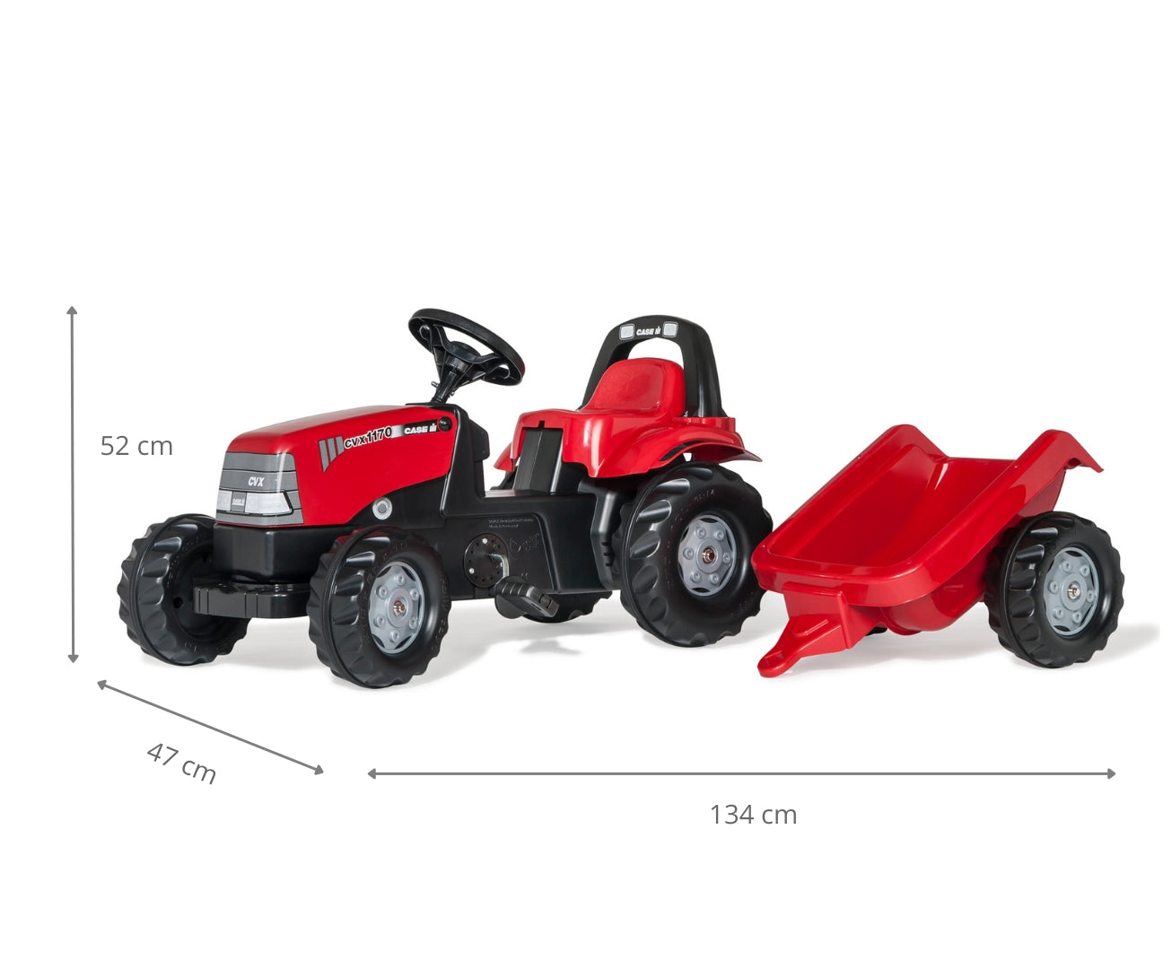 Rolly Kid Case 1170 CVX -polkutraktori peräkärryllä, 2,5–5 vuotta - Ride-ons - Lasten ajoneuvot