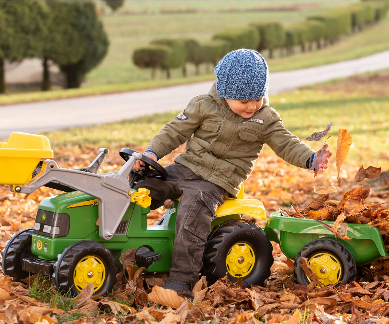 Rolly Kid John Deere -polkutraktori etukuormaajalla ja peräkärryllä, 30 kk–5 vuotta - Ride-ons - Lasten ajoneuvot