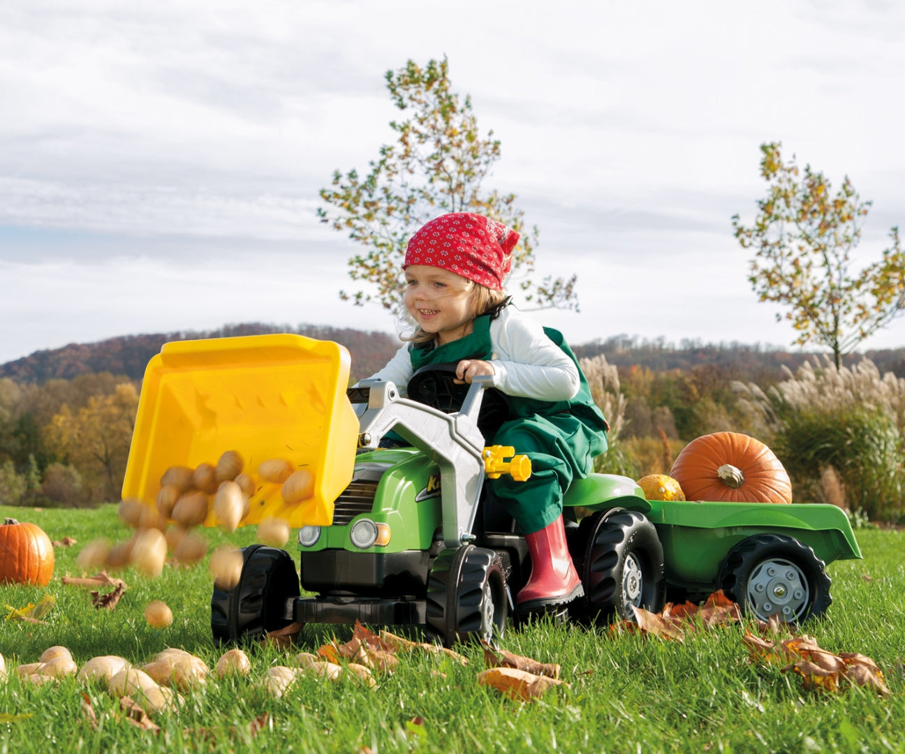 Rolly Kid X -polkutraktori etukuormaajalla ja peräkärryllä, vihreä, 2,5–5 vuotta - Ride-ons - Lasten ajoneuvot