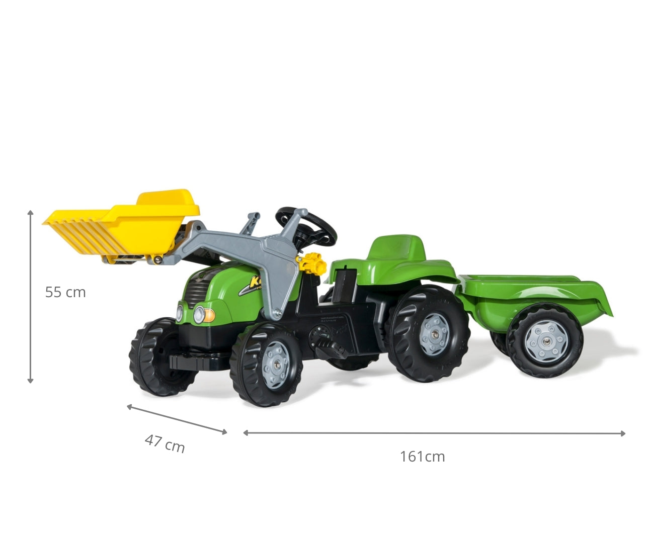 Rolly Kid X -polkutraktori etukuormaajalla ja peräkärryllä, vihreä, 2,5–5 vuotta - Ride-ons - Lasten ajoneuvot