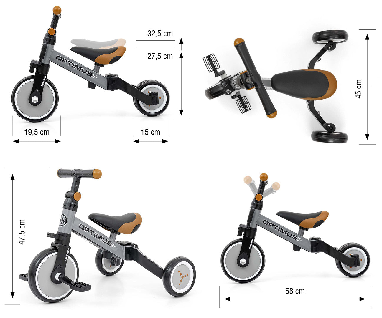 Optimus harmaa 3in1 kolmipyörä lapselle 12–36 kuukautta - Kolmipyörät - Lasten ajoneuvot