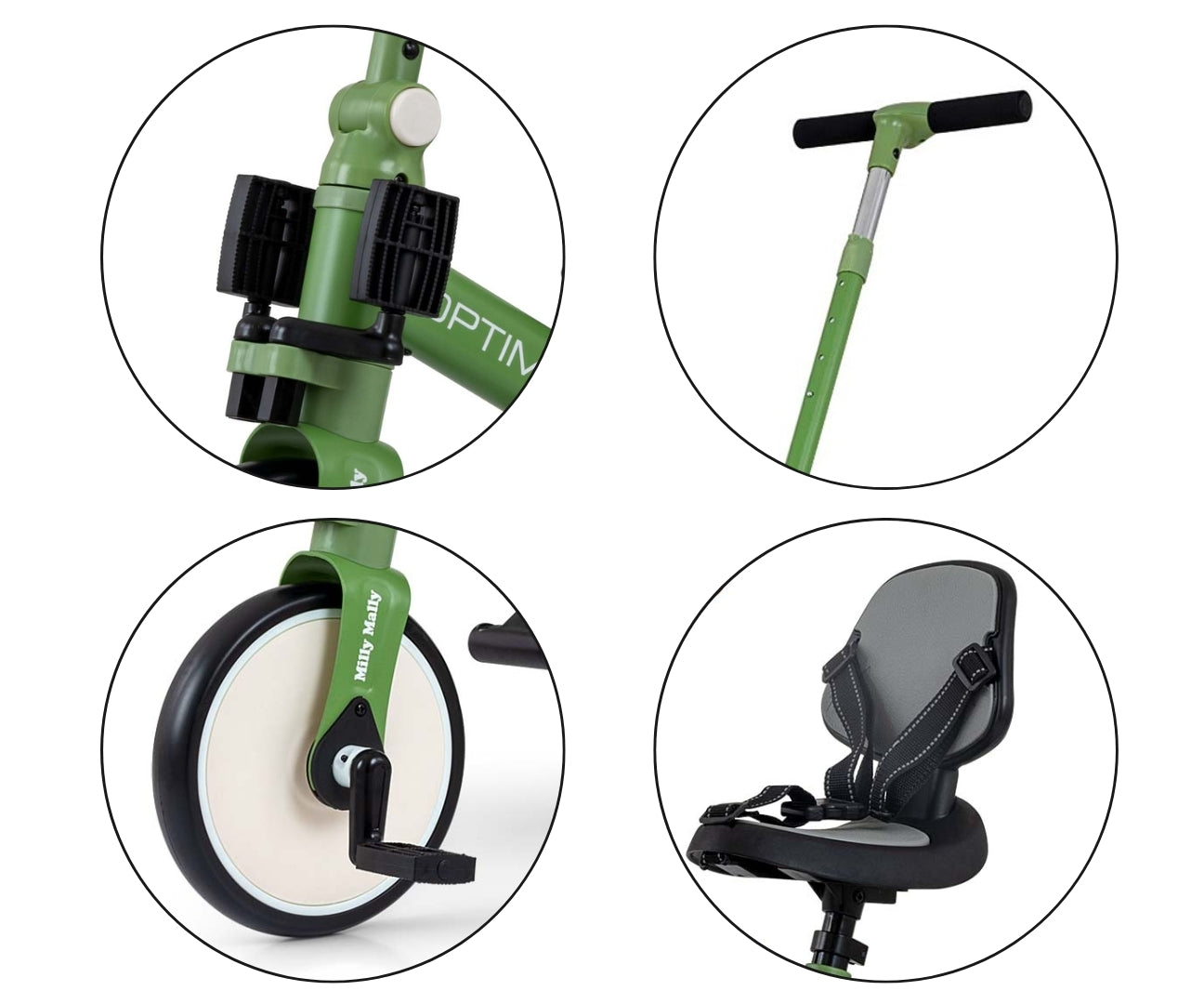 Optimus Max 5in1 vihreä kolmipyörä lapselle 12 kuukautta+ - Kolmipyörät - Lasten ajoneuvot