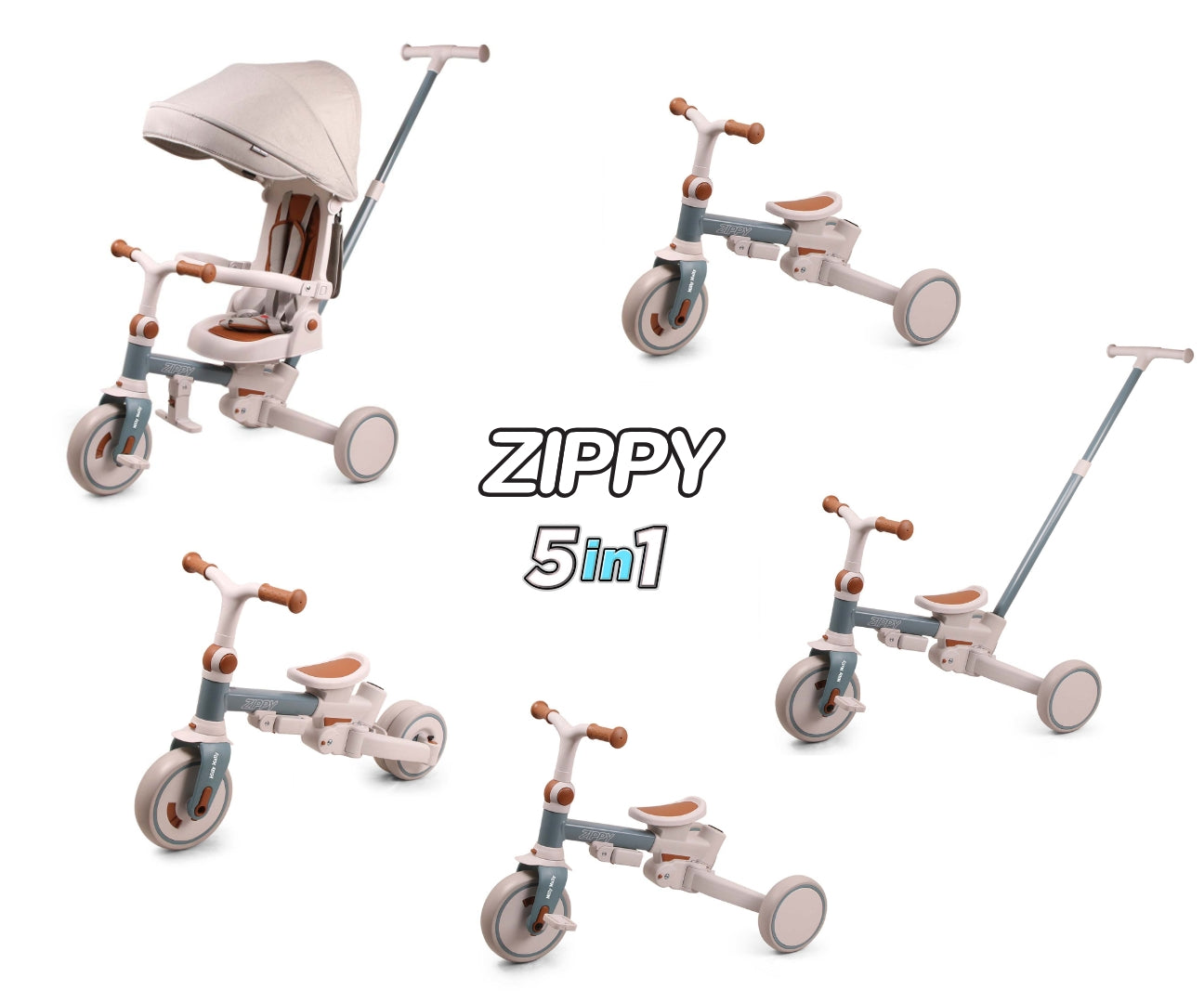Zippy 5-in-1 kolmipyörä sininen 12 kk–5 v - Kolmipyörät - Lasten ajoneuvot